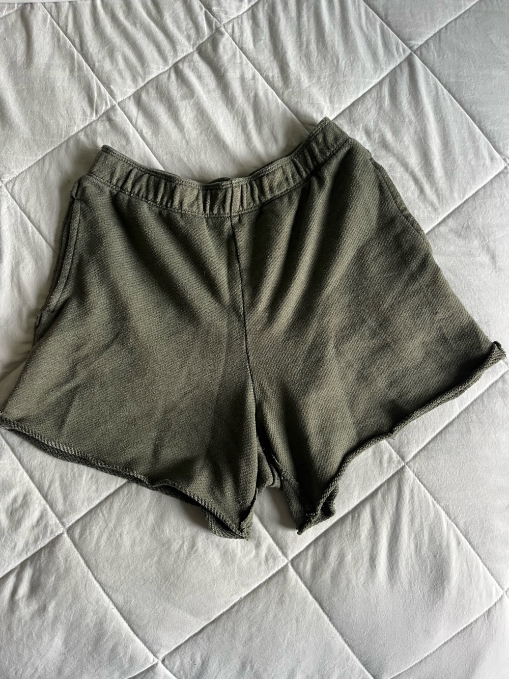 aerie Olive Ribbed Elastic-Waist Athletic Shorts